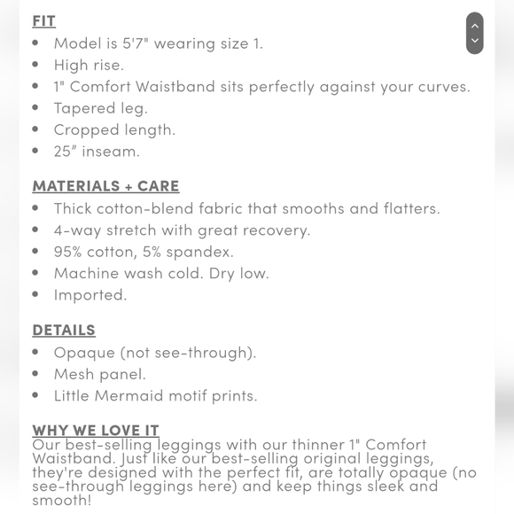 Torrid Disney The Little Mermaid Crop Comfort Waist Premium Mesh Legging NWT - Picture 5 of 7